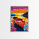 Canoe Reflection, Sunset Lake Art, Vibrant Nature Print, Framed Canvas Print, Cabin Wall Decor, Rustic Home Art, Outdoor Adventure Art