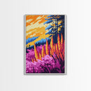 Autumn Bloom, Floral Nature Print, Vibrant Landscape Art, Framed Canvas Print, Boho Wall Decor, Bedroom Wall Art, Fall Inspired Art