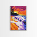Ocean Waves, Sunset Beach, Coastal Wall Art, Colorful Seascape, Framed Canvas Print, Nautical Home Decor, Summer Painting, Bedroom Art
