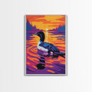 Loon, Water, Sunset, Wildlife, Framed Canvas Print, Bird Art, Nature Lover Gift, Lake House Decor, Living Room Wall Art