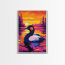 Grebe, Lake, Sunset, Bird, Framed Canvas Print, Wildlife Wall Art, Nature Scene, Vibrant Colors, Cozy Cabin Wall Decor