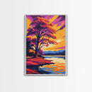 Autumn Tree, Vibrant Colors, Sunset Reflection, Framed Canvas Print, Fall Wall Art, Living Room Decor, Nature Art, Bold Landscape Painting