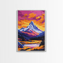 Sunset Peaks, Bold Mountain Art, Nature Painting, Framed Canvas Print, Lodge Decor, Rustic Wall Art, Autumn Colors, Warm Landscape