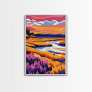 River Sunset, Fiery Horizon, Tranquil Waters, Canvas Print, Home Office Art, Warm Landscape, Boho Wall Art, Rustic Nature Scene