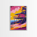 Coastal Cabin, Beach House Art, Ocean Sunset, Seaside View, Framed Canvas Print, Living Room Decor, Summer Landscape, Boho Wall Art