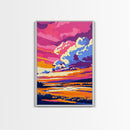 Pink Sunset, Scenic River, Framed Canvas Print, Bold Colors, Nature Wall Art, Modern Decor, Large Art, Boho Style, Bedroom Art, Gift Idea