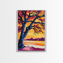 Lone Tree, Sunset Horizon, Canvas Print, Vibrant Landscape, Boho Decor, Modern Nature Art, Large Wall Art, Living Room Art, Gift Idea