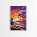 Lakeside Sunset, Fiery Sky, Framed Canvas Print, Nature Wall Art, Boho Landscape, Modern Artwork, Large Wall Art, Bedroom Art, Gift Idea