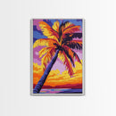 Palm Tree Sunset, Tropical Beach, Canvas Print, Coastal Wall Art, Boho Home Decor, Large Artwork, Vibrant Painting, Living Room Art