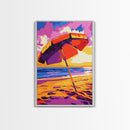 Beach Umbrella, Coastal Decor, Ocean Sunset, Relaxing Beach, Framed Canvas Print, Tropical Art, Vacation Vibes, Bedroom Wall Art