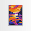 Sunset, Mountain Lake, Nature Landscape, Canvas Print, Vibrant Wall Art, Rustic Cabin Decor, Bedroom Art, Scenic Wilderness Painting