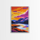 River, Sunset Glow, Serene Nature, Framed Canvas Print, Vibrant Landscape, Rustic Wall Decor, Home Office Art, Mountain Retreat Decor