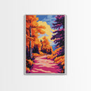 Autumn, Vibrant Foliage, Fall Road, Framed Canvas Print, Cozy Rustic Decor, Country Home Art, Seasonal Landscape, Warm Autumn Aesthetic
