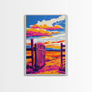 Open Gate, Rustic Sunset, Country Landscape, Farmhouse Decor, Western Wall Art, Boho Art, Warm Tones, Framed Canvas Print, Living Room