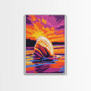 Seashell Sunset, Coastal Art, Beach House Decor, Nautical Vibes, Ocean Wall Art, Warm Colors, Framed Canvas Print, Bathroom, Bedroom