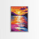 Water Reflection, Colorful Sunset, Lake View, Nature Art, Bold Tones, Serene Decor, Framed Canvas Print, Office, Living Room Art
