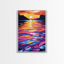Golden Waters, Abstract Landscape, Framed Canvas Print, Sunset Lake Art, Bright Wall Decor, Colorful Home Art, Office Wall Print