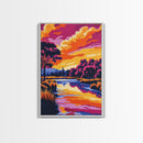 Lakeside Serenity, Autumn Trees, Peaceful Water, Tranquil Sunset, Framed Canvas Print, Rustic Decor, Cozy Wall Art, Living Room Art