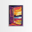 Open Door, Sunset View Art, Warm Glow Painting, Inviting Home Decor, Inspirational Wall Art, Cozy Interior Design, Framed Canvas Print