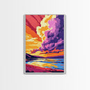 Sunset Cloudscape Art, Dramatic Sky Print, Vibrant Wall Art, Colorful Sunset Painting, Framed Canvas Print, Bedroom Boho Wall Art