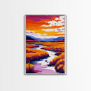 River Landscape Painting, Autumn Wall Art, Nature Inspired Print, Warm Color Palette, Framed Canvas Print, Cozy Living Room Decor
