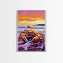 Beach Crab Painting, Ocean Coastal Decor, Vibrant Seaside Art, Marine Life Print, Framed Canvas Print, Bathroom Nautical Wall Art