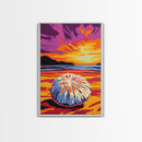 Sand Dollar Art, Coastal Beach Wall Decor, Ocean Inspired Print, Vibrant Sunset Art, Framed Canvas Print, Nautical Living Room Art