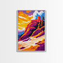 Castle on the Cliff Painting, Fantasy Landscape Art, Bold Sunset Print, Dreamy Nature Scene, Framed Canvas Print, Unique Living Room Art