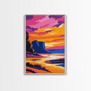 River Sunset, Cliff, Glow, Vibrant, Framed Canvas Print, Autumn Landscape, Nature Wall Art, Living Room Decor, Modern Rustic, Warm Tones