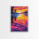 Golden Lake, Vibrant, Twilight, Canvas Print, Tranquil Scene, Living Room Art, Bold Color Palette, Peaceful Nature, Relaxing Space