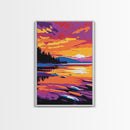 Tranquil Waters, Sunset Reflections, Nature Art, Serene Lake Scene, Canvas Print, Bedroom Wall Art, Boho Aesthetic, Vibrant Colors