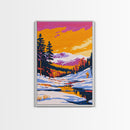 Winter Mountains, Snowy Scene, Holiday Aesthetic, Cozy Cabin Art, Framed Canvas Print, Christmas Wall Decor, Ski Lodge Art, Alpine View