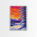Snowy Forest, Christmas Scene, Festive Landscape, Winter Wonderland, Framed Canvas Print, Holiday Wall Art, Cozy Lodge Decor, Frosty Beauty