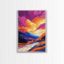 Autumn River, Mountain Sunset, Vibrant Landscape, Framed Canvas Print, Fall Wall Art, Living Room Decor, Nature Scene, Colorful Painting