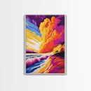 Ocean Waves, Fiery Sunset, Coastal Painting, Framed Canvas Print, Beach House Wall Art, Summer Vibes, Vibrant Home Decor, Large Artwork