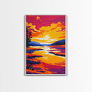 Sunset Reflection, Vibrant Landscape, Autumn Lake, Framed Canvas Print, Boho Wall Art, Living Room Decor, Colorful Nature Painting