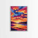 Colorful Sunset, Lake Reflections, Nature Art, Canvas Print, Fall Home Decor, Boho Aesthetic, Bedroom Wall Art, Vibrant Painting