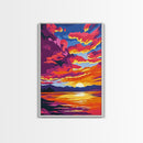 Fiery Sunset, Dramatic Sky, Mountain Lake, Framed Canvas Print, Living Room Art, Bold Colors, Nature Wall Decor, Autumn Art