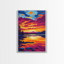 Golden Sunset, Tropical Beach, Ocean View, Framed Canvas Print, Coastal Wall Art, Relaxing Home Decor, Vibrant Beach Aesthetic