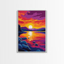 Sunset Reflection, Nature Painting, Vibrant Colors, Framed Canvas Print, Living Room Wall Art, Bold Home Decor, Autumn Theme