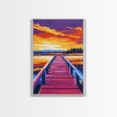 Lakeside Pier, Sunset View, Nature Serenity, Tranquil Waters, Canvas Print, Living Room Wall Art, Rustic Decor, Bold Color Palette