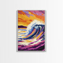 Ocean Wave, Sunset, Vibrant Art, Framed Canvas Print, Coastal Wall Art, Living Room Decor, Bold Colors, Surf Art, Beach Aesthetic