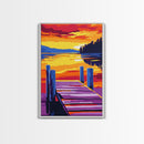 Wooden Dock, Sunset, Lake Scene, Canvas Print, Serene Wall Art, Rustic Home Decor, Nature Painting, Relaxing Landscape, Warm Tones