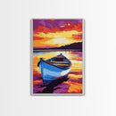 Rowboat Sunset, Serene Lake, Peaceful Landscape, Vibrant Colors, Canvas Print, Bedroom Wall Art, Boho Decor, Nautical Home Aesthetic