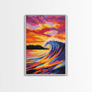 Ocean Wave, Sunset Surf, Vibrant Seascape, Canvas Print, Coastal Wall Art, Beach House Decor, Bold Colors, Surfing Aesthetic, Modern Art