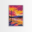 Sunset Landscape, Vibrant Nature Art, Framed Canvas Print, Colorful Wall Decor, Mountain Painting, Living Room Art, Modern Art
