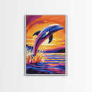 Leaping Dolphin, Ocean Art, Coastal Decor, Vibrant Seascape, Canvas Print, Beach House Wall Art, Nautical Aesthetic, Bold Colors