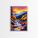 Mountain Stream, Autumn Waterfall Art, Canvas Print, Colorful Fall Landscape, Nature Wall Decor, Cozy Home Art, Vibrant Living Room Art
