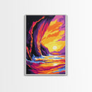 Coastal Cliffs, Fiery Ocean Sunset, Framed Canvas Print, Bold Nature Art, Dramatic Seascape Painting, Modern Wall Decor, Ocean Lover Gift
