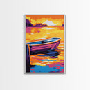 Sunset Rowboat, Lake House Art, Nautical Wall Decor, Coastal Art, Framed Canvas Print, Bedroom Art, Ocean Sunset Painting